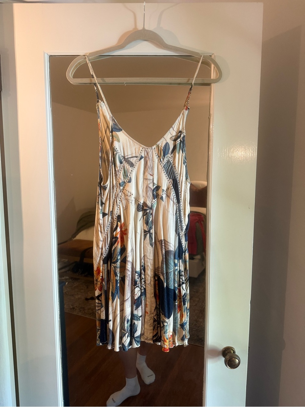 Cream Floral V-Neck Spaghetti Strap Sundress